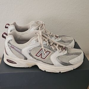 New Balance White and Burgundy Athletic Shoes